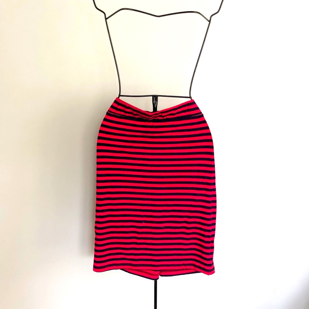 Navy and red striped skirt.